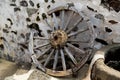 Ancient broken wooden wheel from a horse-drawn carriage Royalty Free Stock Photo