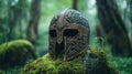 Ancient Bronze Helmet Rests on Mossy Forest Floor Royalty Free Stock Photo