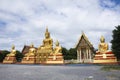 ancient buddha and antique ubosot of Wat Phuttha Mongkhon or Nong Prue temple for thai people travelers travel visit Royalty Free Stock Photo