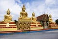 ancient buddha and antique ubosot of Wat Phuttha Mongkhon or Nong Prue temple for thai people travelers travel visit Royalty Free Stock Photo