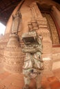 Ancient Buddha and lion on the Church in Hor Phakeo Temple, Laos. Royalty Free Stock Photo