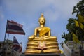 Ancient buddha statue in antique old ubosot for thai people and foreign travelers travel visit and respect praying blessing deity