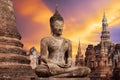 Ancient Buddha Statue at Sukhothai historical park, Mahathat Temple ,Thailand.