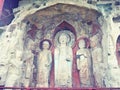 Ancient Buddha statues found inside caves by the side of the mountain Royalty Free Stock Photo