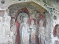 Ancient Buddha statues found inside caves by the side of the mountain Royalty Free Stock Photo