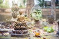 Ancient Buddha statute over blurred ancient ruins background Royalty Free Stock Photo