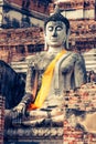 Ancient Buddha at Wat Yai Chaimongkol, Ayutthaya Royalty Free Stock Photo