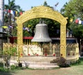 Ancient Buddhist bell next to the temple at Sarnath, the place of Buddha`s first sermon near Varanasi. India Royalty Free Stock Photo