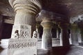 Buddhist Rock-Carved Pillars Inside Ellora Caves