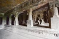 Ancient Buddhist Sculptures inside Ellora Caves Royalty Free Stock Photo