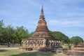 An ancient Buddhist stupa with elephant sculptures. Sukhotai Royalty Free Stock Photo