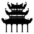 Ancient buddhist temple in Vietnam. Vector silhouette