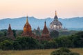 Ancient Buddhist Temples at Sunset in Old Bagan, Myanmar Burma Royalty Free Stock Photo