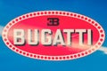 Ancient Bugatti logo on a blue classic racing car in Drempt, The Netherlands