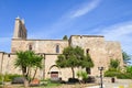 Ancient building of Bellapais Abbey in small Cypriot city Bellapais in Turkish part of Cyprus with blue sky above