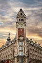 The ancient building and clock tower of the Chamber of Commerce in Lille France