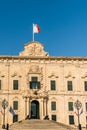 Malta, Valletta, August 2019. Maltese flag over the residence of the Prime Minister.