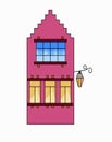 An old building with a lantern in a cartoon style Royalty Free Stock Photo