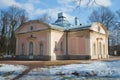 The ancient building of palace kitchen in the park of Oranienbaum in the sunny March afternoon