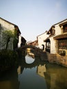 Ancient building reflecting on the peaceful river Royalty Free Stock Photo