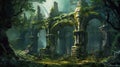 Enchanted Forest Ruins: A Fantasy Scenery Of Rose Spirits Communing With Nature