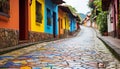 Ancient building, vibrant colors, cobblestone, history, travel destination generated by AI