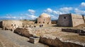 Ancient buildings inside Rethymno Castle including Ottoman mosque in Crete, Greece