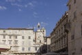 Ancient buildings in Narodni square in Split, with its famous tower clock Royalty Free Stock Photo
