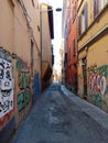 Ancient builgings with their arcades in Bologna city Italy