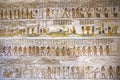 Ancient burial chambers for Pharaohs with hieroglyphics at the valley of the kings, Luxor, Egypt. Royalty Free Stock Photo