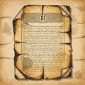 Ancient burnt scroll with intricate calligraphy and faded text on parchment background Royalty Free Stock Photo