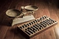 Ancient business tools,old scale and abacus