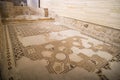 Ancient byzantine natural stone tile mosaics with with geometric patterns, Mount Nebo, Jordan, Middle East