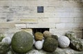Ancient cannon balls on display in Papal Palace in Avignon, France Royalty Free Stock Photo