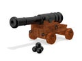 Ancient cannon with cores 3d rendering