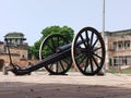 Ancient cannon on the courtyard of a royal residential building at Ramnagar Fort, Varanasi India Royalty Free Stock Photo