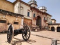 Ancient cannon on the courtyard of a royal residential building at Ramnagar Fort, Varanasi India Royalty Free Stock Photo