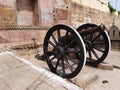 Ancient cannon on the courtyard of a royal residential building at Ramnagar Fort, Varanasi India Royalty Free Stock Photo