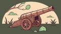 Ancient cannon in a rugged mountain landscape at sunset, vector design Generative AI Royalty Free Stock Photo