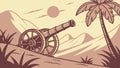 Ancient Cannon by Tropical Palm Tree, vector design Generative AI Royalty Free Stock Photo