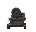 Ancient cannon on wheels isolated on white background with clipping path. Royalty Free Stock Photo