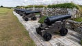 Ancient cannons on battlements at Pendennis Castle in Falmouth, Cornwall