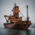 Ancient Cargo container transport ship in the ocean Royalty Free Stock Photo