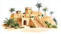 Ancient Carthage. Ancient Carthage hand drawn watercolor illustration on white background Royalty Free Stock Photo