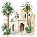 Ancient Carthage. Ancient Carthage hand drawn watercolor illustration on white background Royalty Free Stock Photo