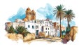 Ancient Carthage. Ancient Carthage hand drawn watercolor illustration on white background Royalty Free Stock Photo