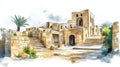 Ancient Carthage. Ancient Carthage hand drawn watercolor illustration on white background Royalty Free Stock Photo