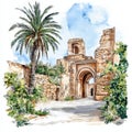 Ancient Carthage. Ancient Carthage hand drawn watercolor illustration on white background Royalty Free Stock Photo