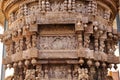 Ancient carvings in traditional Indian style, on ceremonial cart of Hindu temple. Patterns in India Royalty Free Stock Photo