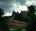 The ancient castle Adelebsen Burg Adelebsen in the middle of Germany, Europe with beautiful sky and clouds and backlight